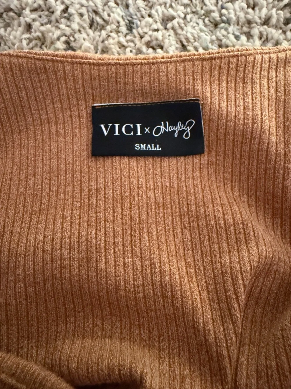 Vici & Hayley Luna Ribbed dress Carmel brown tan midi S Small spaghetti straps - Picture 6 of 11